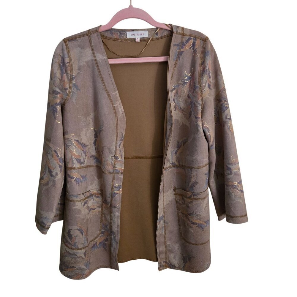 Anthropologie Solitaire Beige Vegan Suede Open Front Duster Jacket Size S
